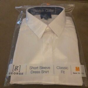 George Men’s Shirt Classic Fit White SZ M 15-15 1/2 White Short Sleeve NWT